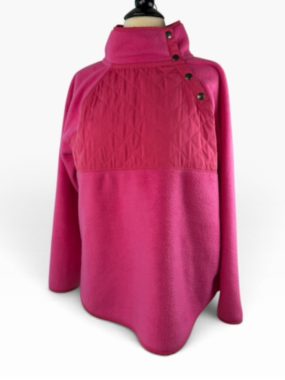J. Crew Fleece Pullover Jacket Hot Pink Quilted M Snap Collar - Picture 8 of 15